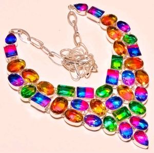 Multi color tourmaline Silver Choker Necklace